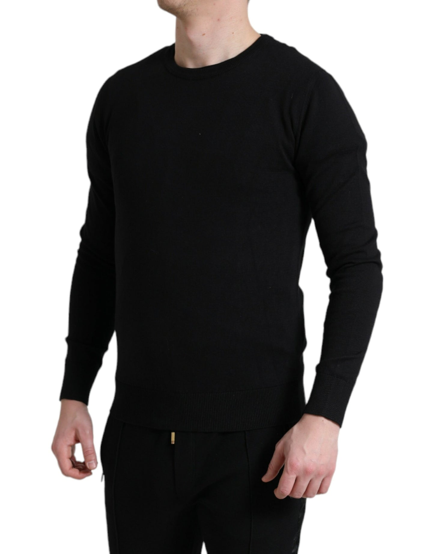 Eleganter schwarzer Pullover mit Rundhalsausschnitt aus Baumwolle