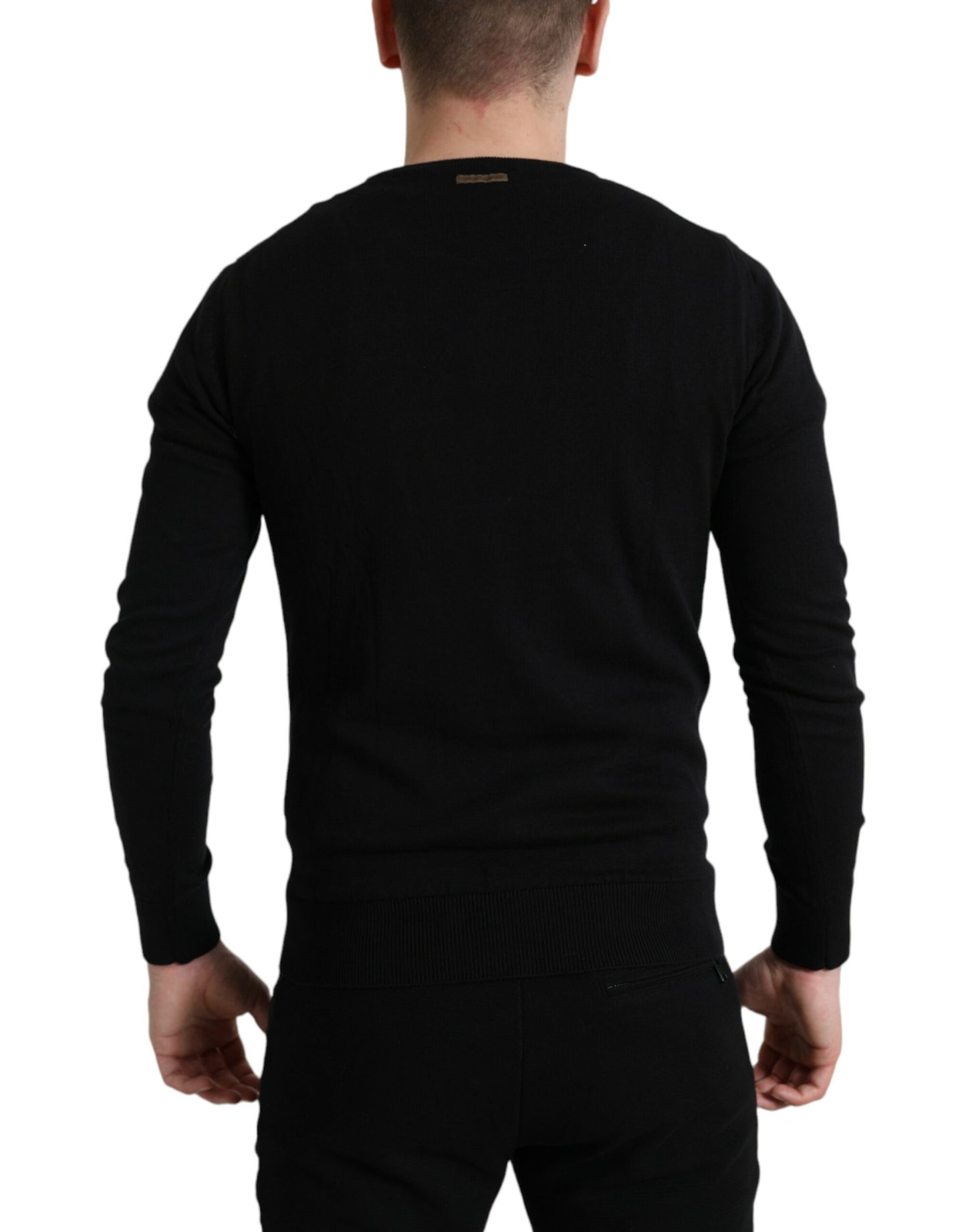 Maglione pullover da uomo girocollo in cotone nero