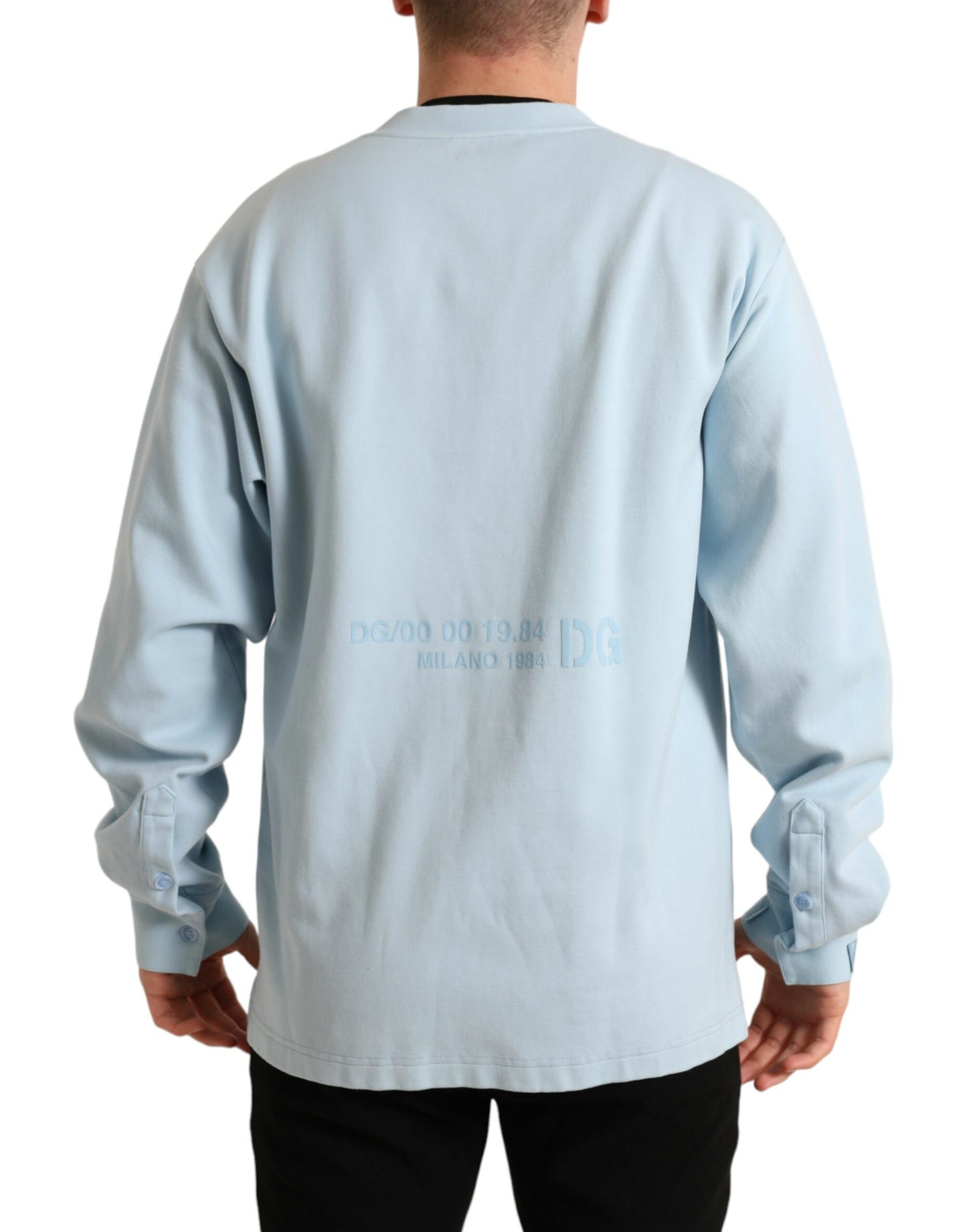 Maglione pullover con bottoni in cotone azzurro