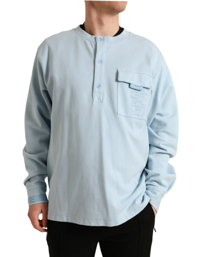 Maglione pullover con bottoni in cotone azzurro