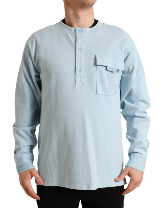 Maglione pullover con bottoni in cotone azzurro