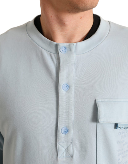 Maglione pullover con bottoni in cotone azzurro