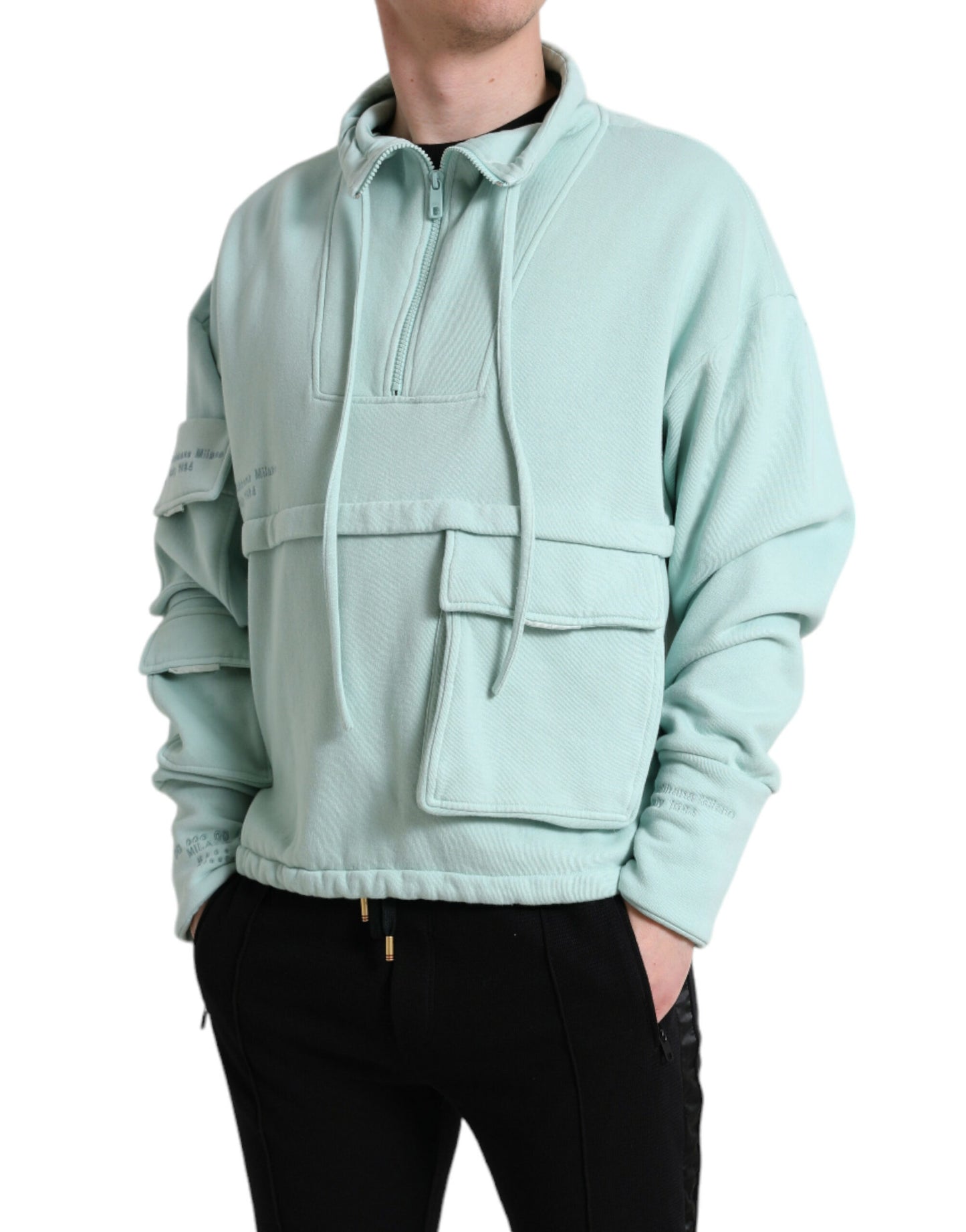 Maglione pullover con tasche in cotone verde menta