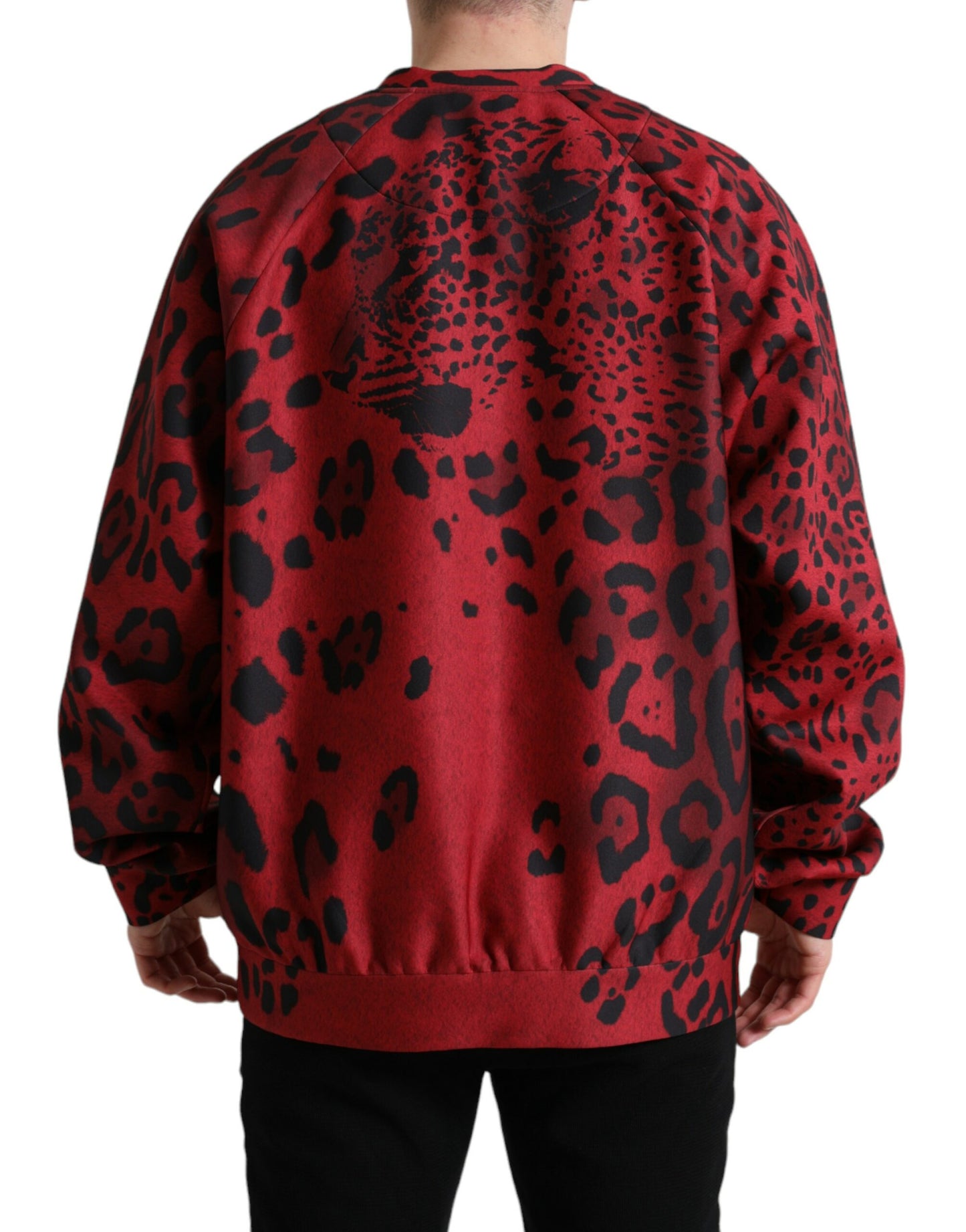 Maglione pullover girocollo con stampa leopardata rossa