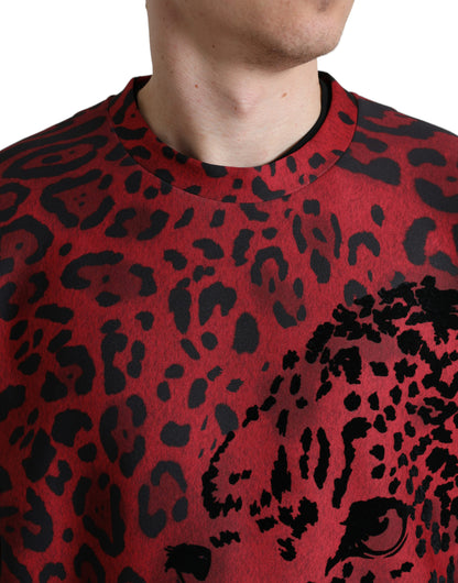 Maglione pullover girocollo con stampa leopardata rossa