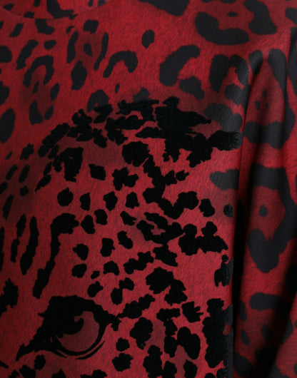 Maglione pullover girocollo con stampa leopardata rossa