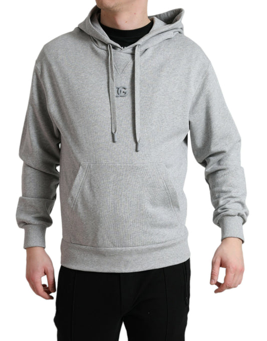 Schicker grauer Baumwollpullover mit Kapuze und Logo