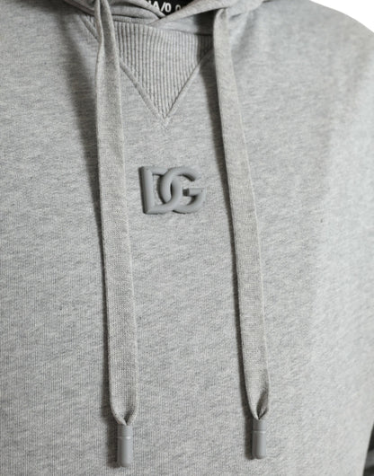 Schicker grauer Baumwollpullover mit Kapuze und Logo