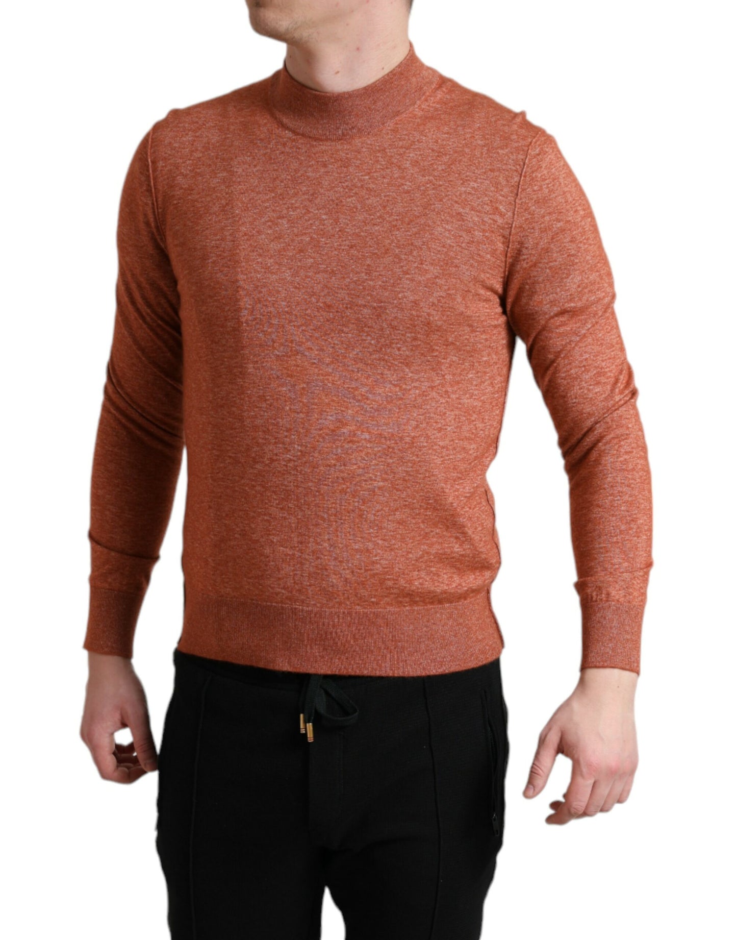 Oranger Pullover mit Rundhalsausschnitt aus Seide und Kaschmir