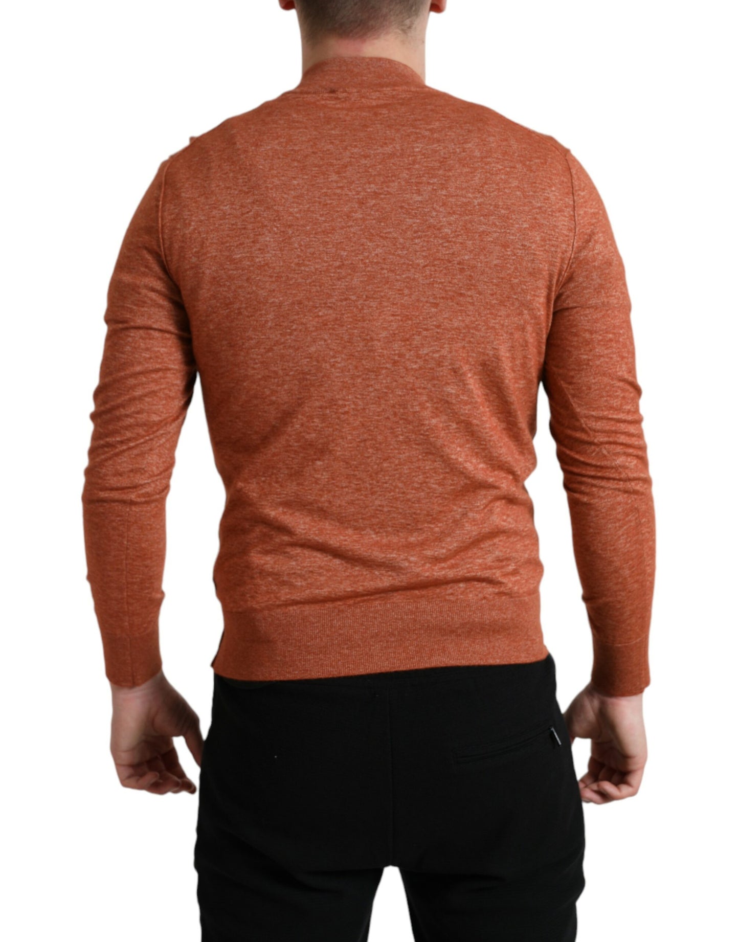 Oranger Pullover mit Rundhalsausschnitt aus Seide und Kaschmir