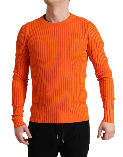 Maglione pullover da uomo girocollo lavorato a maglia arancione