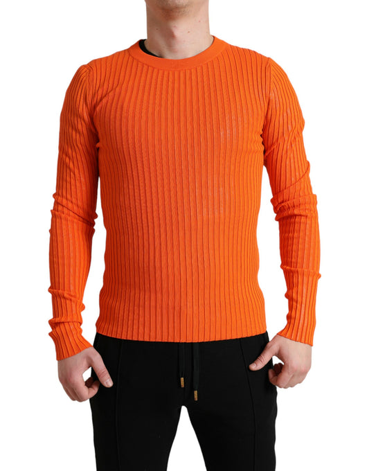 Maglione pullover da uomo girocollo lavorato a maglia arancione