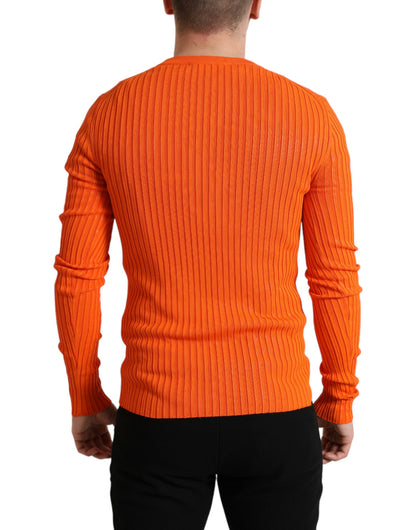 Maglione pullover da uomo girocollo lavorato a maglia arancione