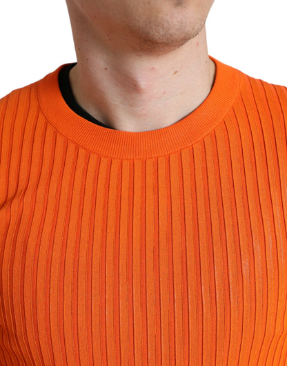 Maglione pullover da uomo girocollo lavorato a maglia arancione