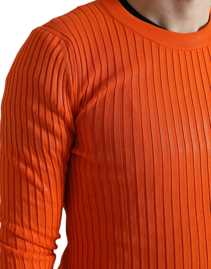 Maglione pullover da uomo girocollo lavorato a maglia arancione