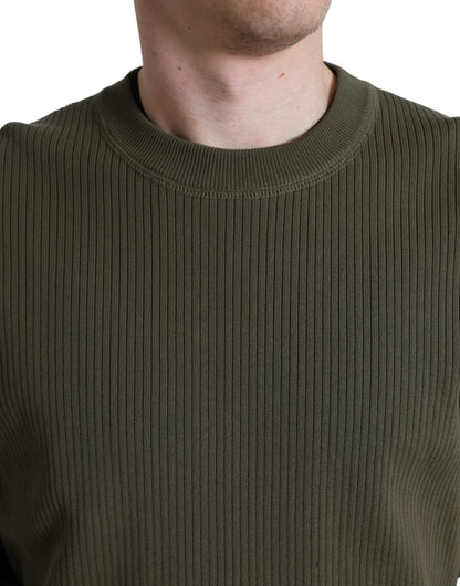 Eleganter grüner Baumwollpullover mit Rundhalsausschnitt