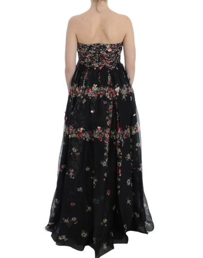 Robe de défilé en soie noire à imprimé floral Masterpiece