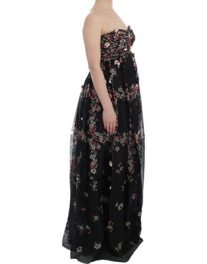 Robe de défilé en soie noire à imprimé floral Masterpiece