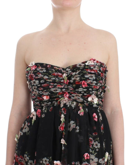 Robe de défilé en soie noire à imprimé floral Masterpiece