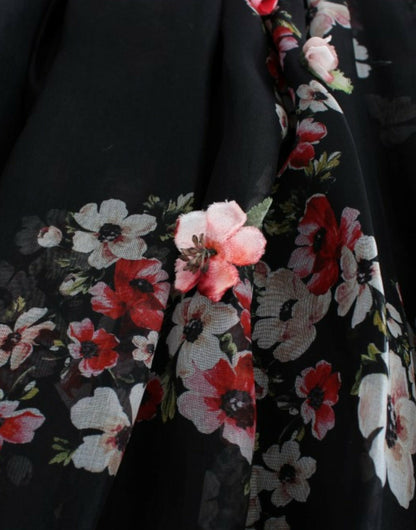 Robe de défilé en soie noire à imprimé floral Masterpiece