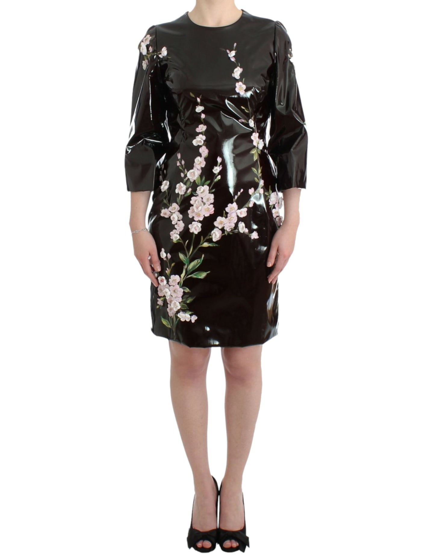 Robe noire vernie florale HANDPAINTED