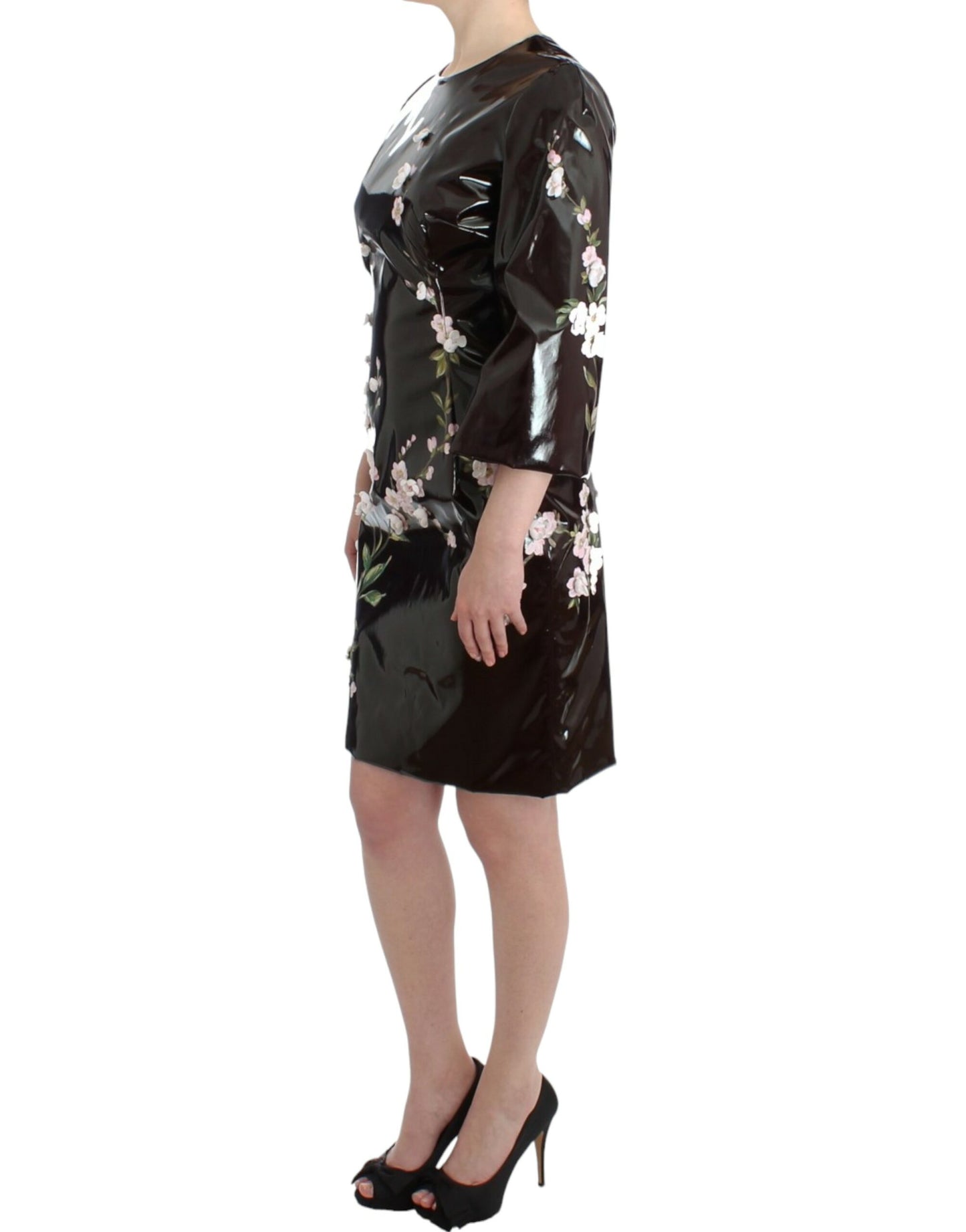 Robe noire vernie florale HANDPAINTED