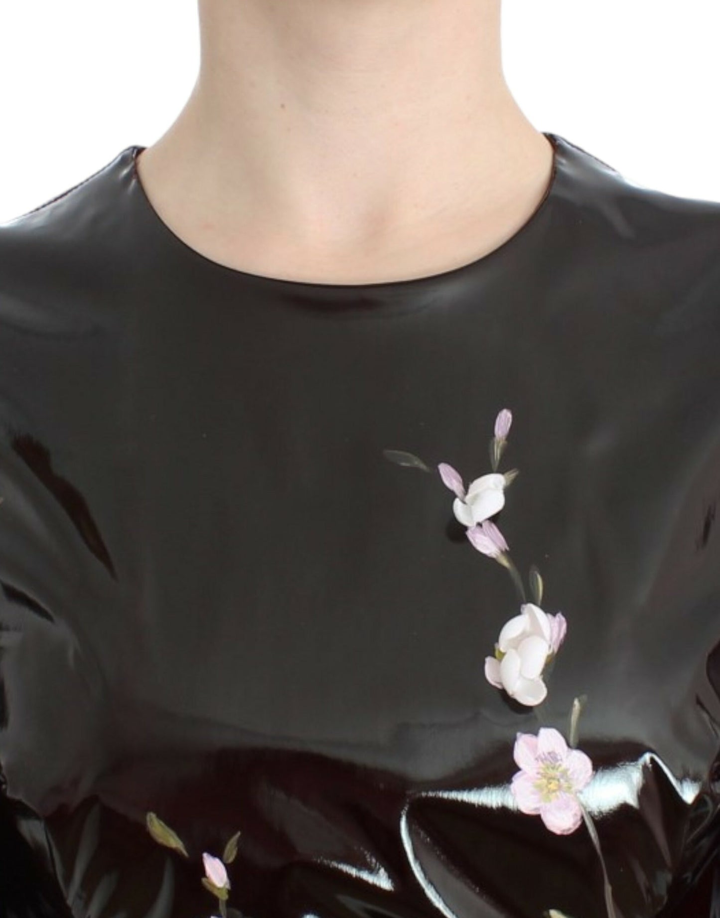 Robe noire vernie florale HANDPAINTED