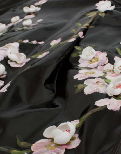 Robe noire vernie florale HANDPAINTED