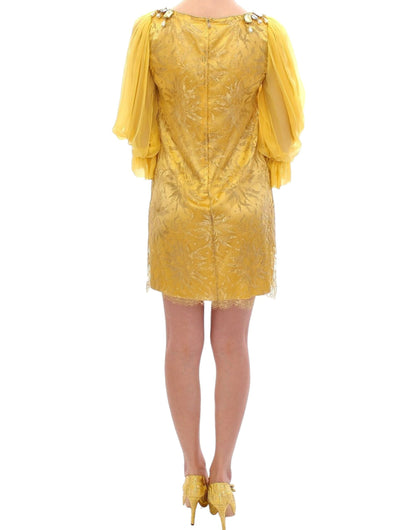 Mini-robe en dentelle jaune avec cristaux