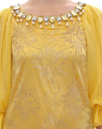 Mini-robe en dentelle jaune avec cristaux