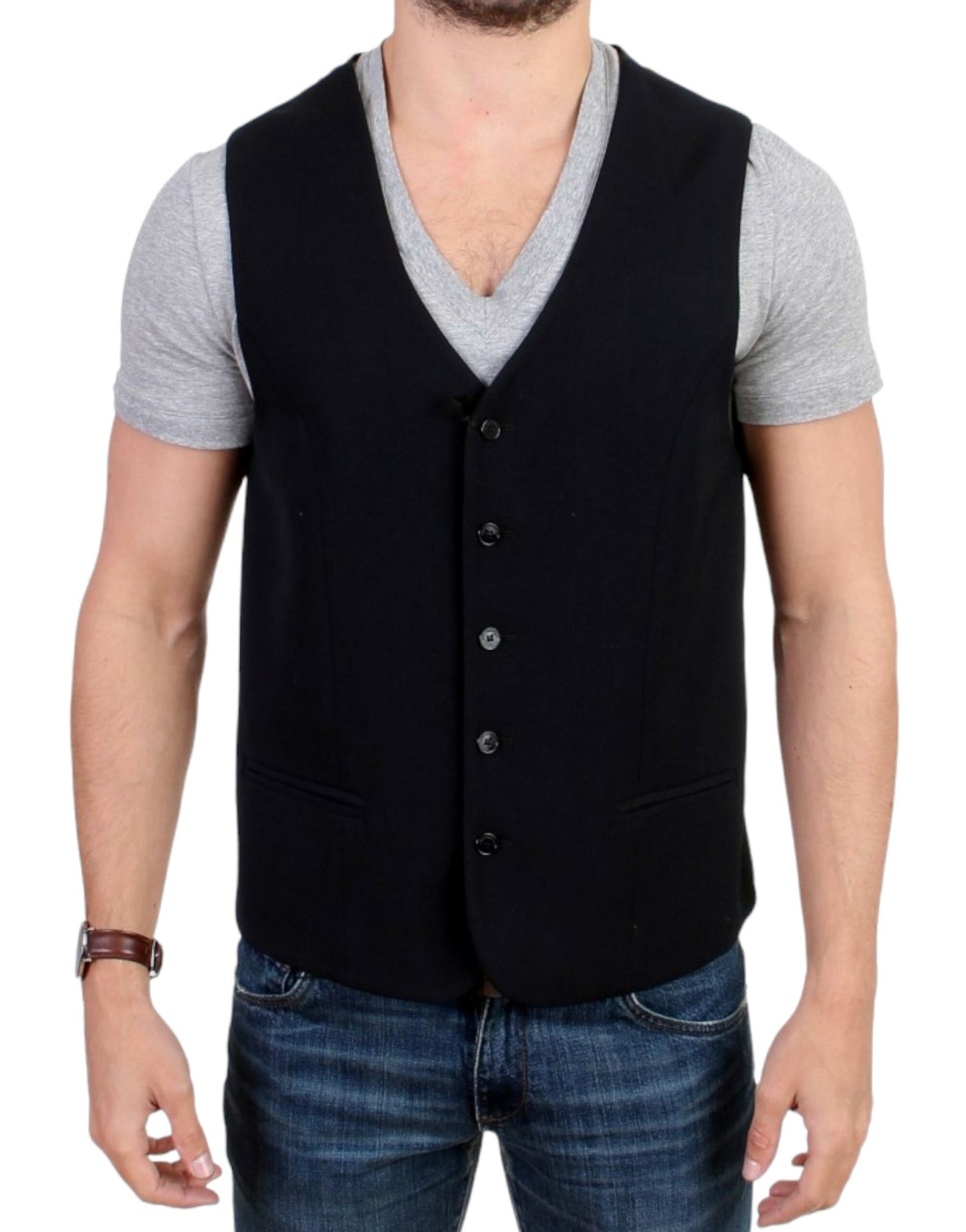 Gilet casual in misto lana nera