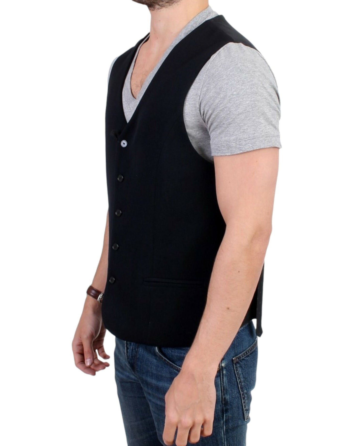 Gilet casual in misto lana nera