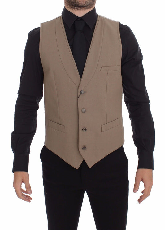 Gilet habillé boutonné sur le devant en coton beige coupe slim