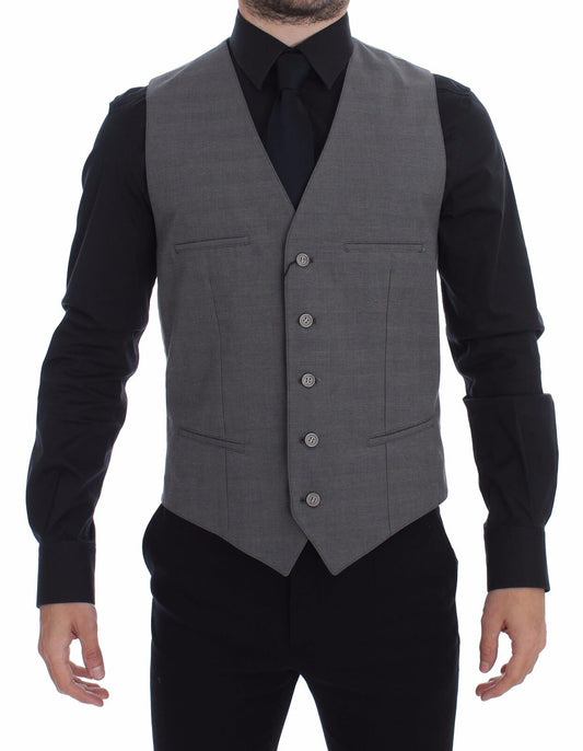 Gilet habillé boutonné sur le devant en coton gris coupe slim