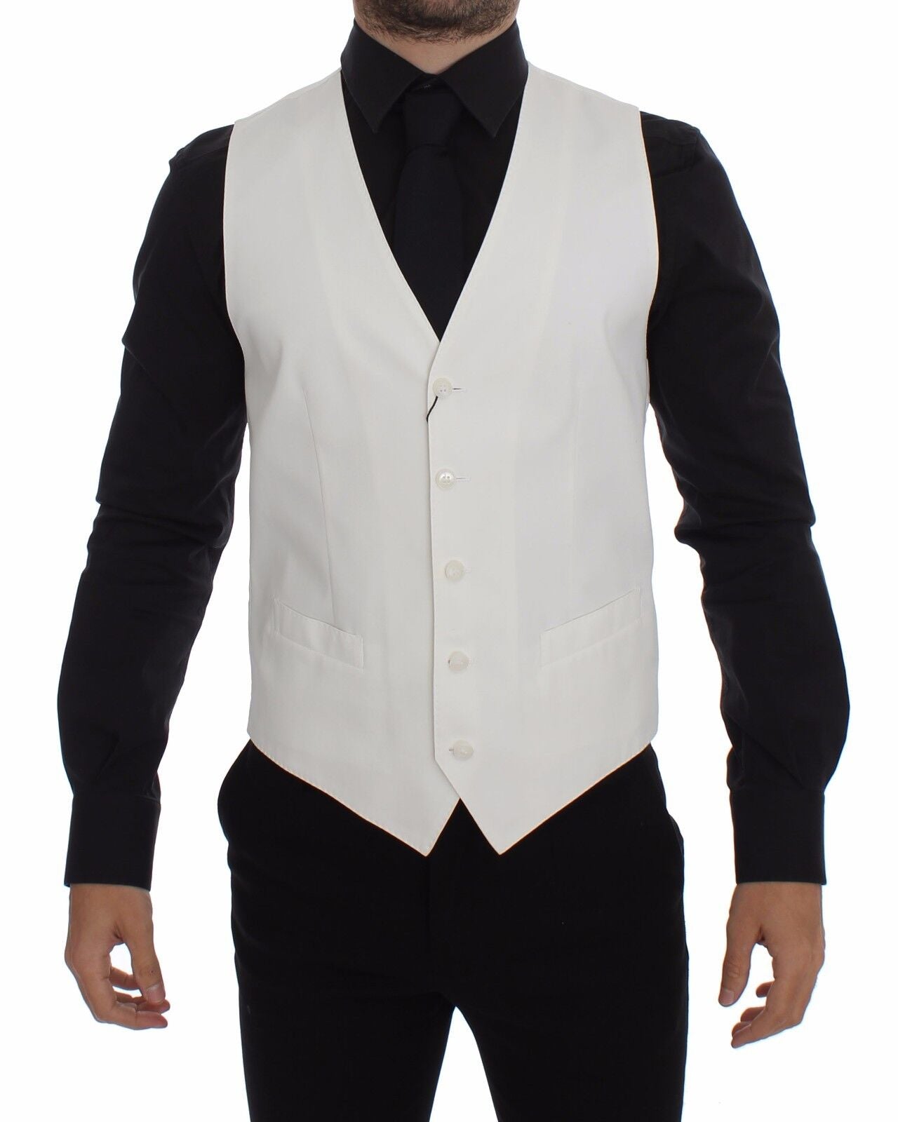 Blazer gilet in misto cotone e seta bianco