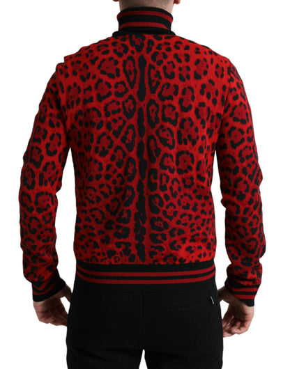 Maglione pullover dolcevita con stampa leopardata rossa