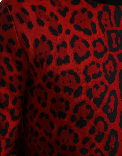 Maglione pullover dolcevita con stampa leopardata rossa