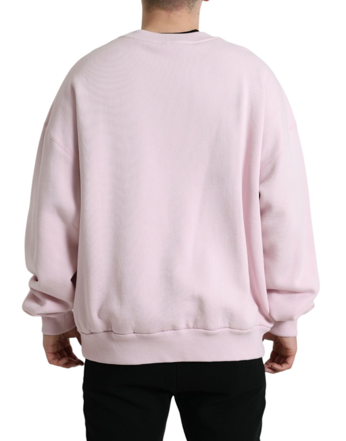 Maglione pullover girocollo ricamato rosa