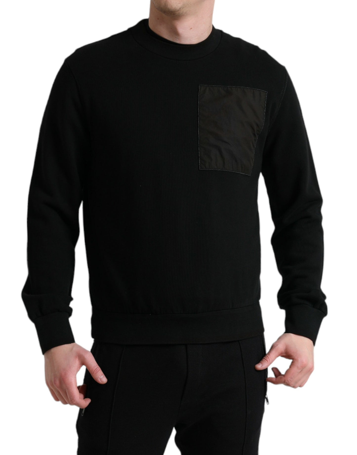 Maglione pullover da uomo girocollo in cotone nero