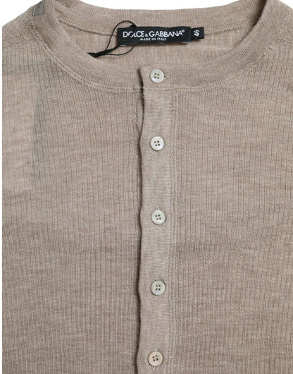 Eleganter beiger Henley-Kaschmirpullover