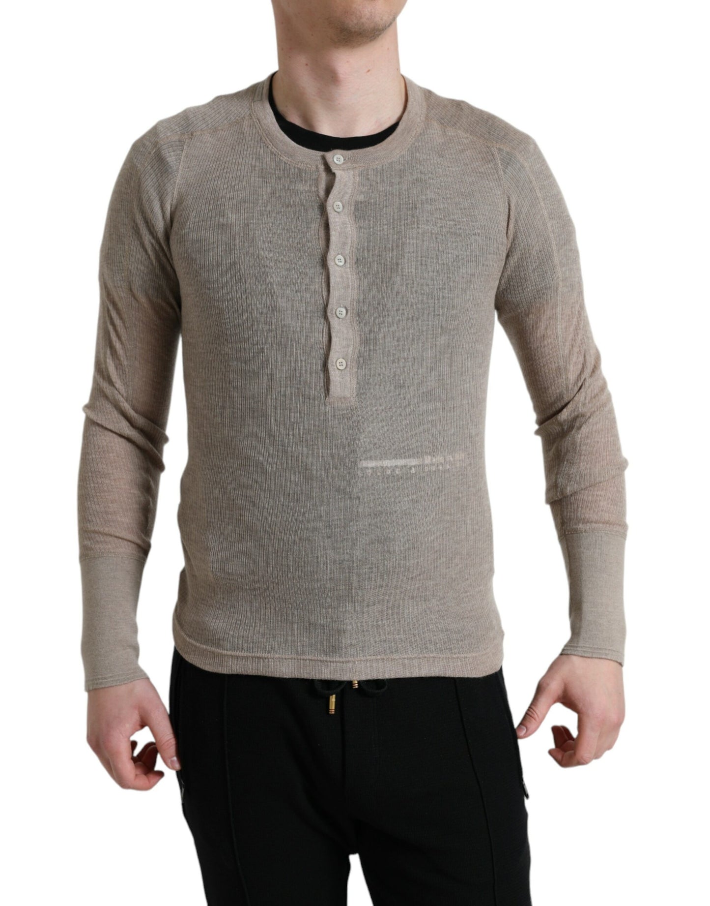 Maglione Henley Pullover Beige in cashmere