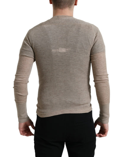 Eleganter beiger Henley-Kaschmirpullover