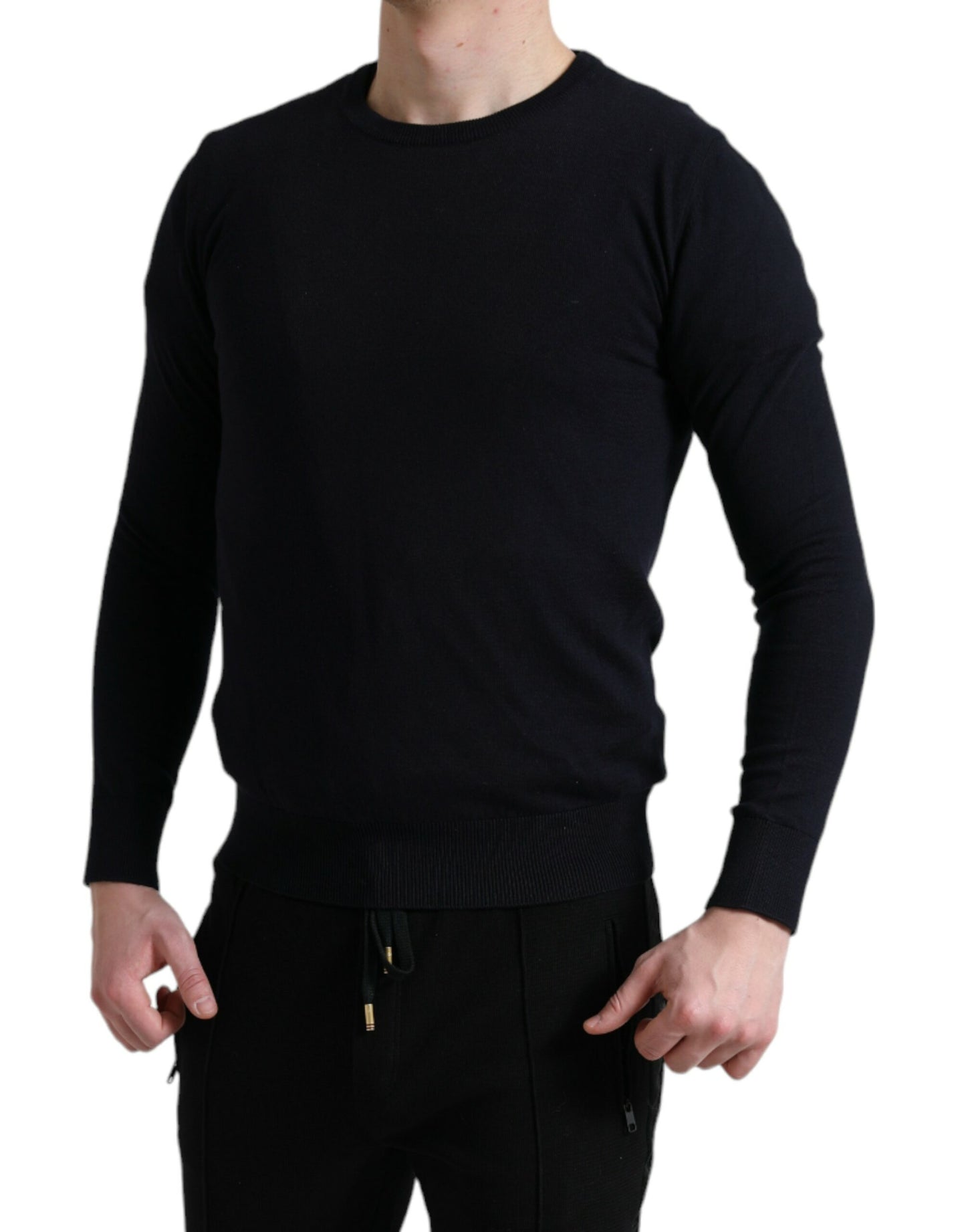 Maglione pullover girocollo in cotone blu