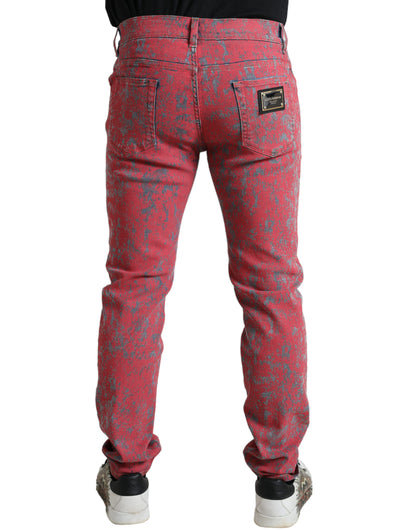 Rote Skinny-Jeans mit Batikmuster