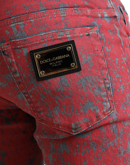 Rote Skinny-Jeans mit Batikmuster