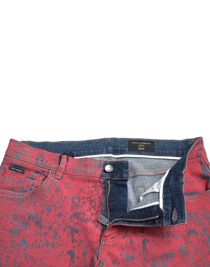 Rote Skinny-Jeans mit Batikmuster