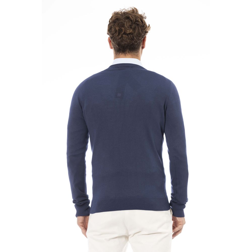 Eleganter gerippter Pullover mit V-Ausschnitt in Blau