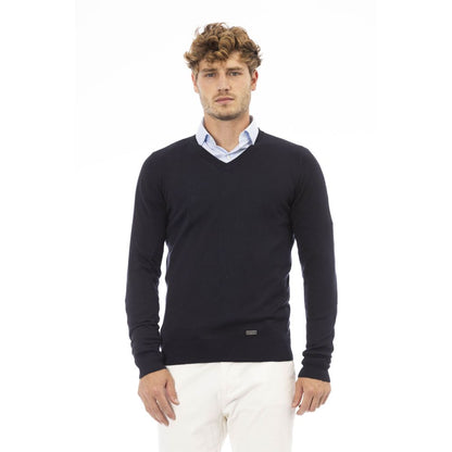 Eleganter blauer Pullover aus Kaschmirmischung mit V-Ausschnitt