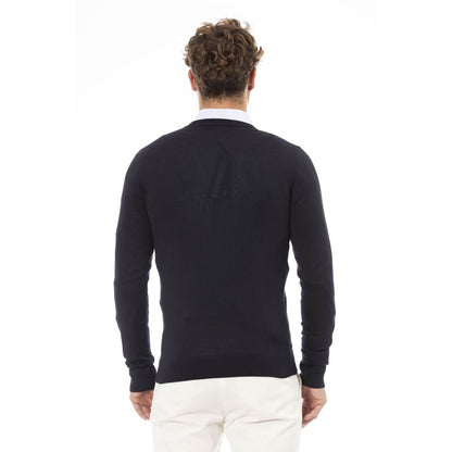 Eleganter blauer Pullover aus Kaschmirmischung mit V-Ausschnitt