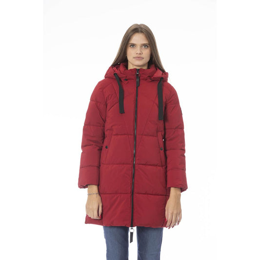 Elegante rote lange Daunenjacke für Damen